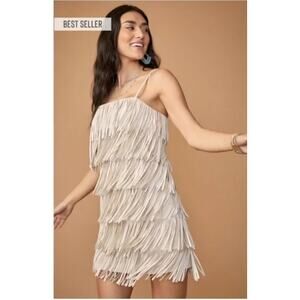 Francesca’s Audrey Parks Cream Fringe Western Party Mini Dress Size Small